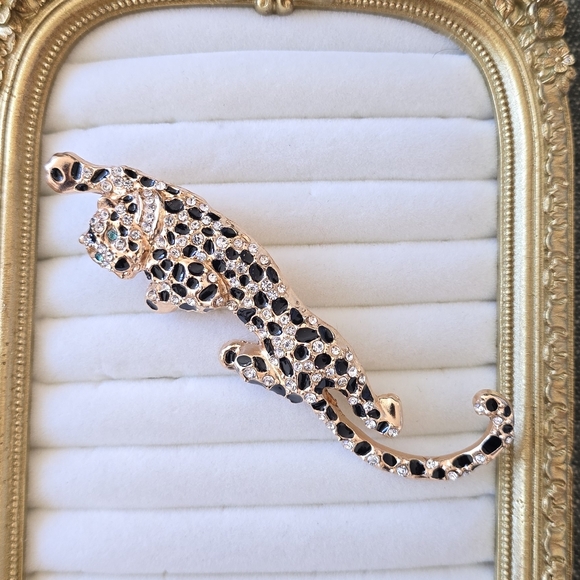 Oversized Leopard Panther Crystal Rhinestone Brooch Pin 4â Gold Tone Statement - Picture 5 of 7